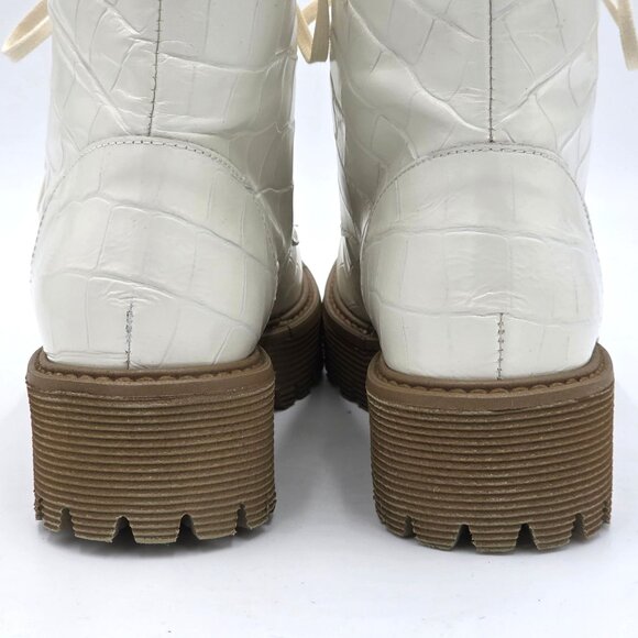 NEW Freda Salvador Emi Combat Boots Womens 5M Creme Leather Croc Embossed Shoes - Picture 14 of 16